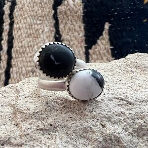 ❤️ White Buffalo ByPass Floater Ring Adjustable Navajo Brushed 925 Matte Finish